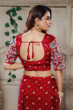 Red Gaji Silk Woven Saree with Handworked Readymade Blouse - red silk saree