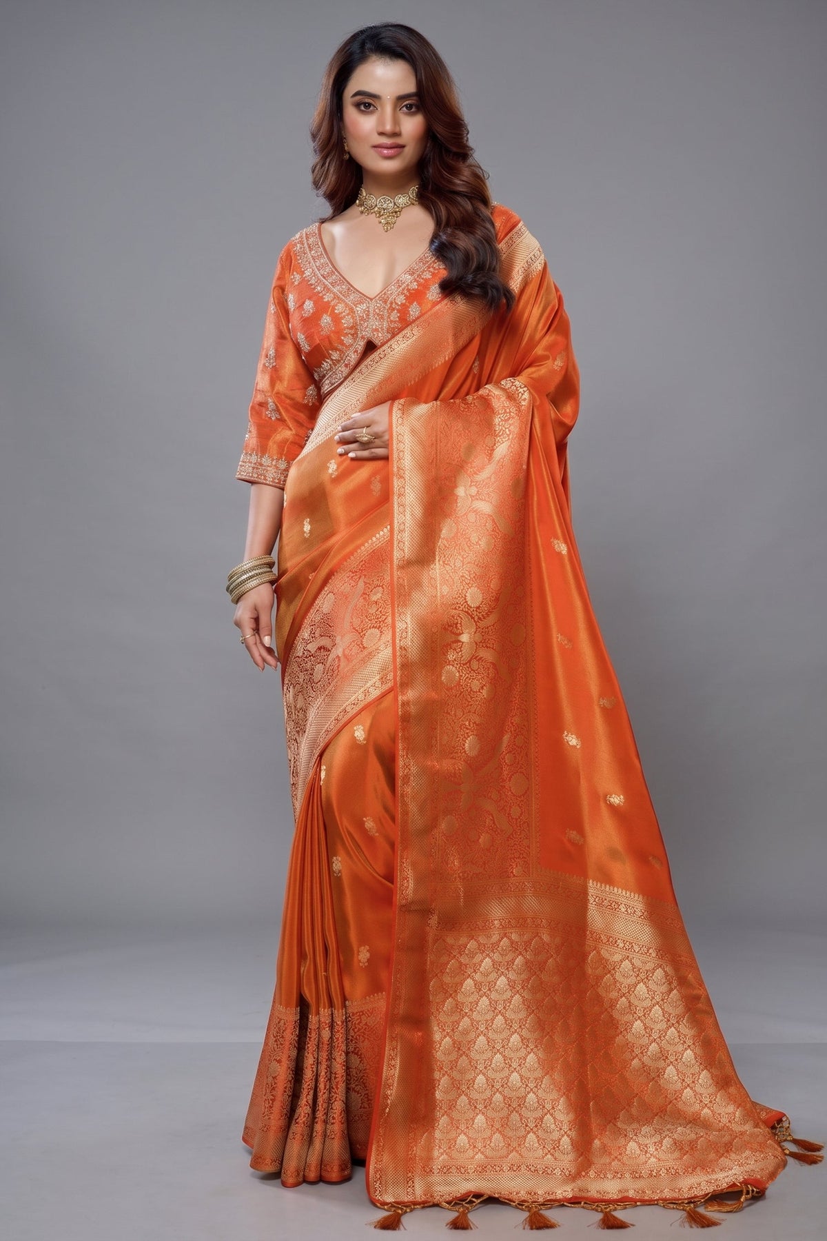 Orange Tissue Dola Silk Woven Saree