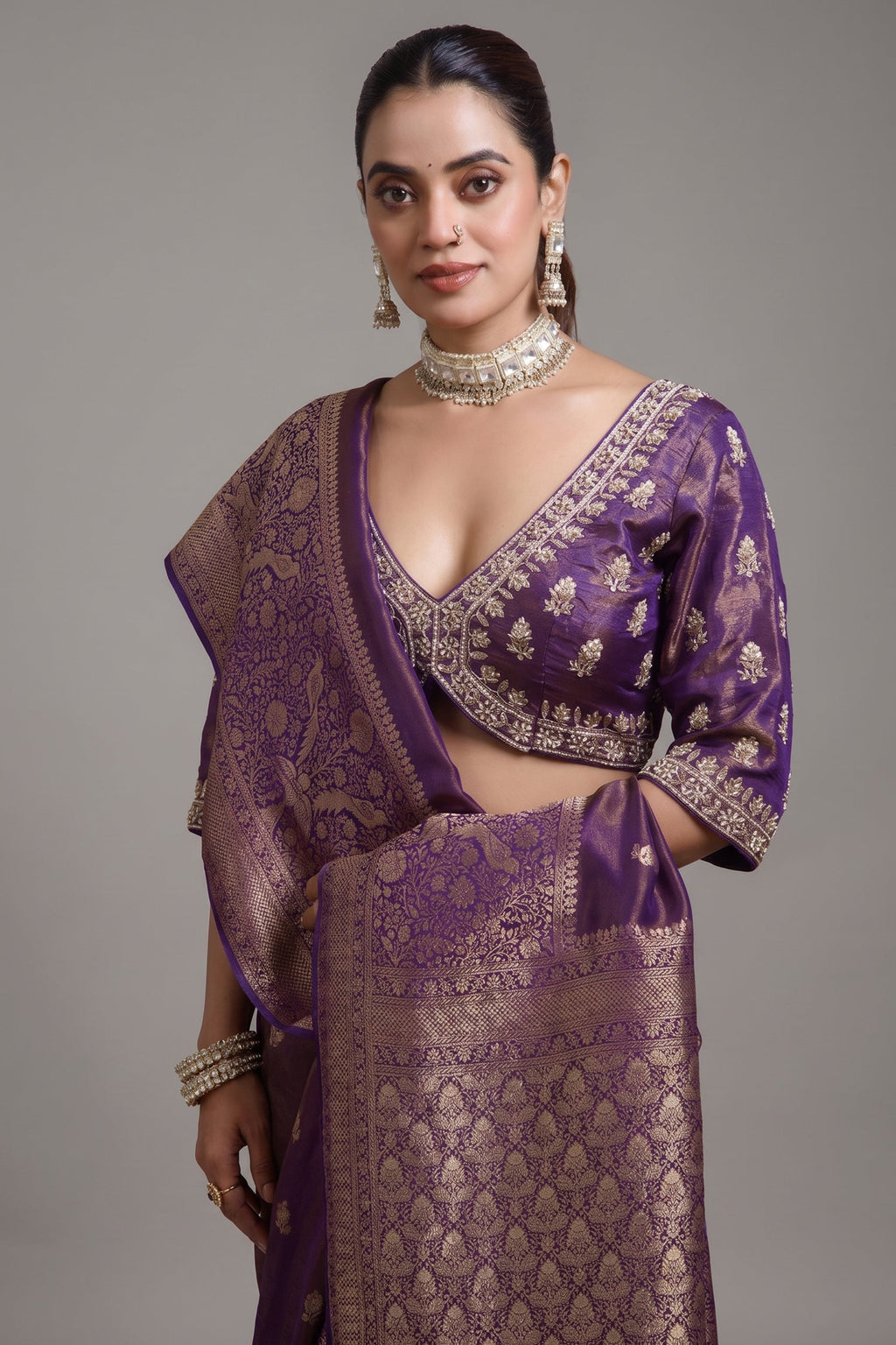Saree with Readymade Palatinate Purple Blouse