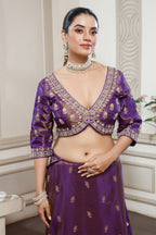 Palatinate Purple Tissue Dola Silk Woven Saree with Handworked Readymade Blouse - purple silk saree