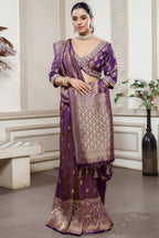 Palatinate Purple Tissue Dola Silk Woven Saree with Handworked Readymade Blouse - purple silk saree