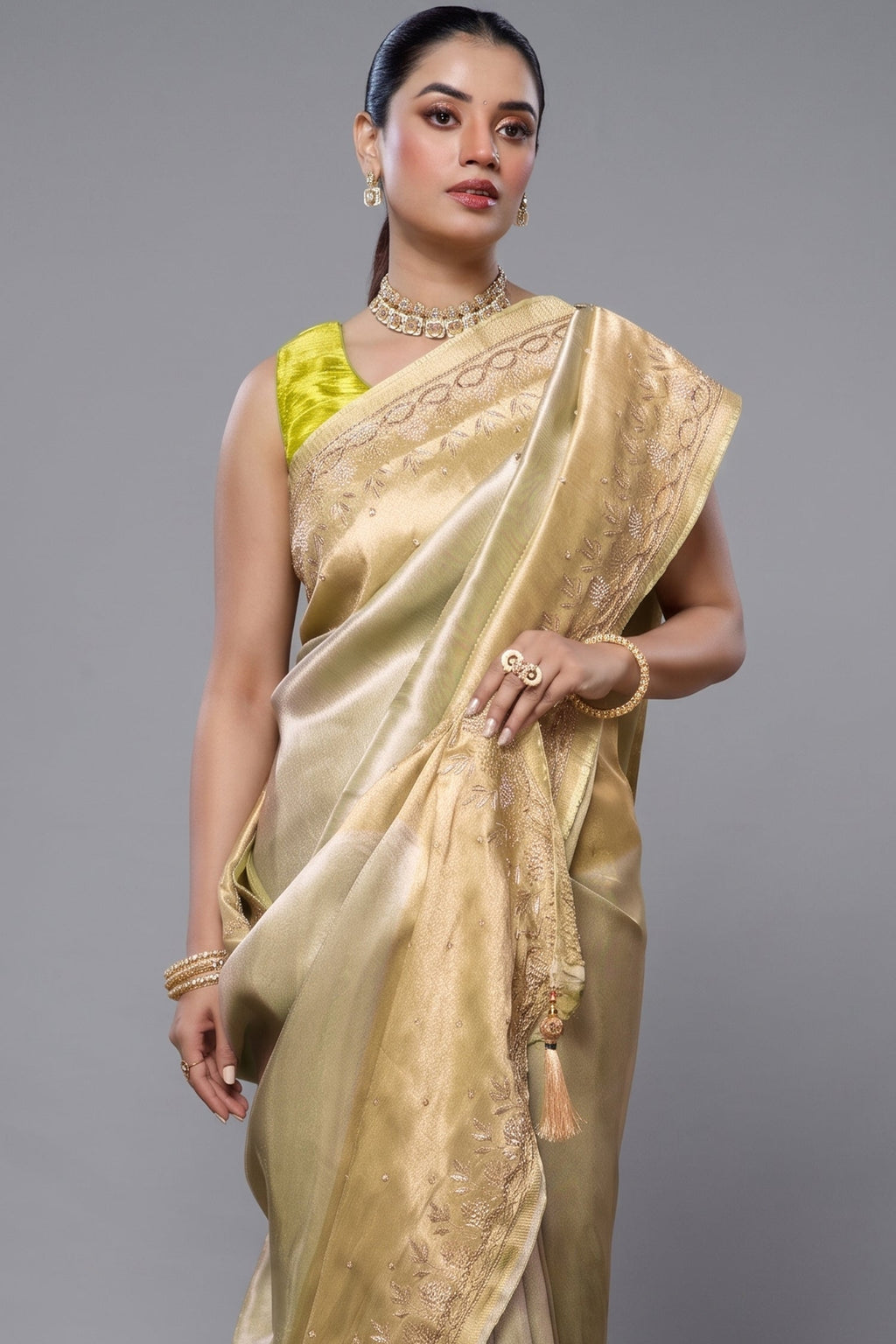 Light Mint Green Saree with Cutdana and Beaded Worked