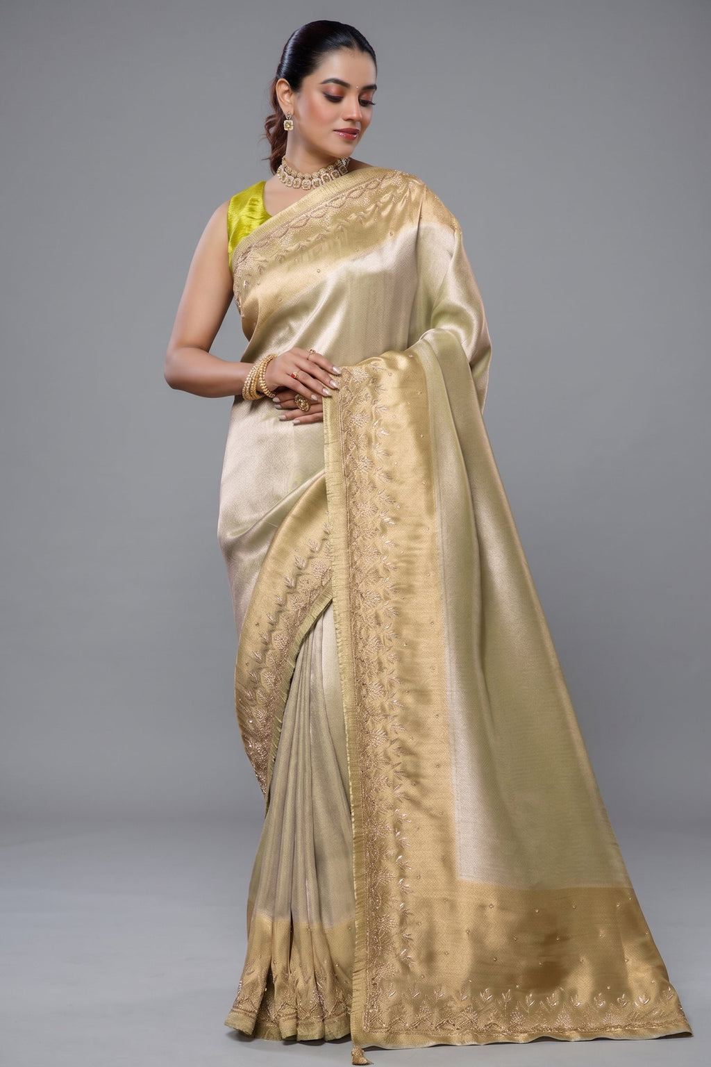 Light Mint Green Tissue Silk Saree