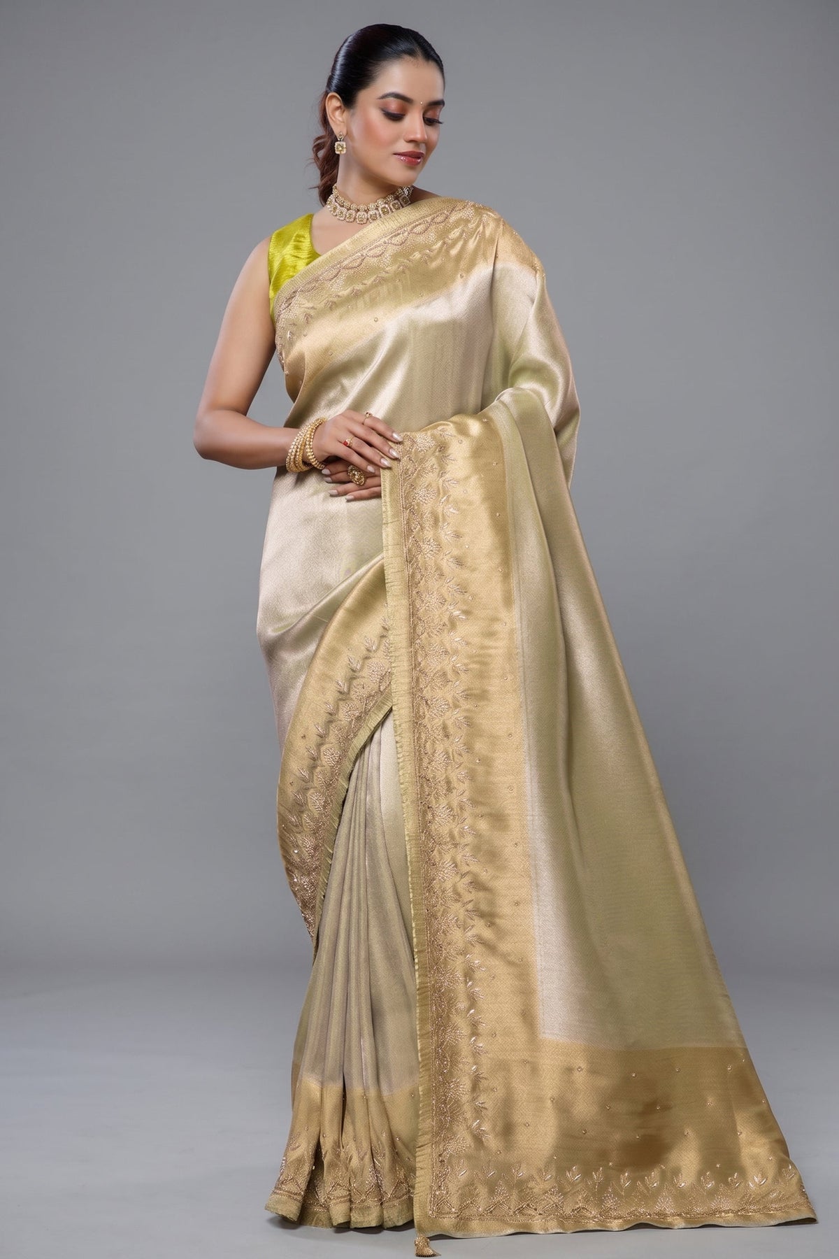 Light Mint Green Tissue Silk Saree