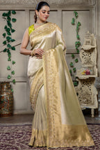 Light Mint Green Tissue Silk Saree with Cutdana and Beaded Worked - green silk saree