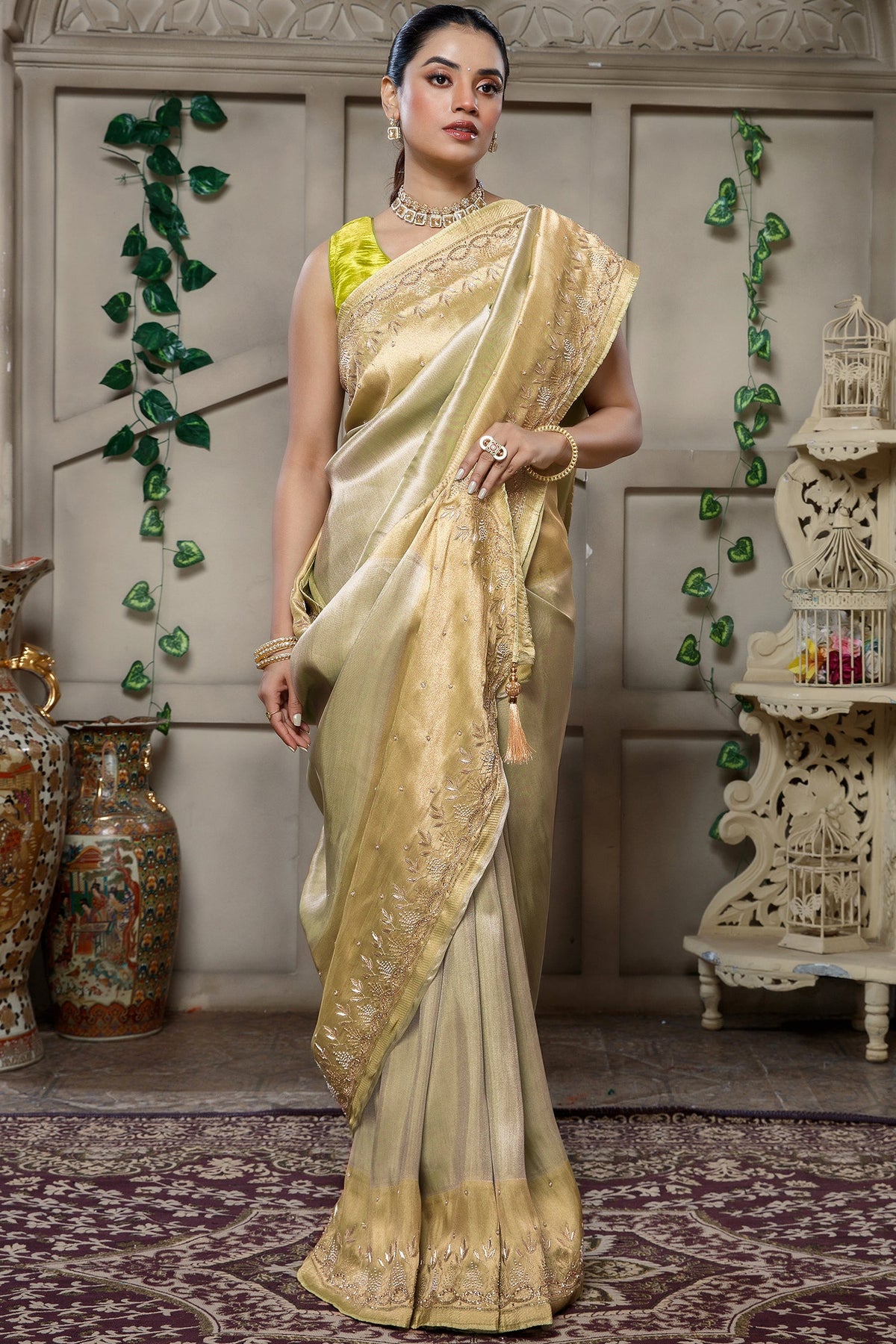 Light Mint Green Saree with Cutdana and Beaded Worked