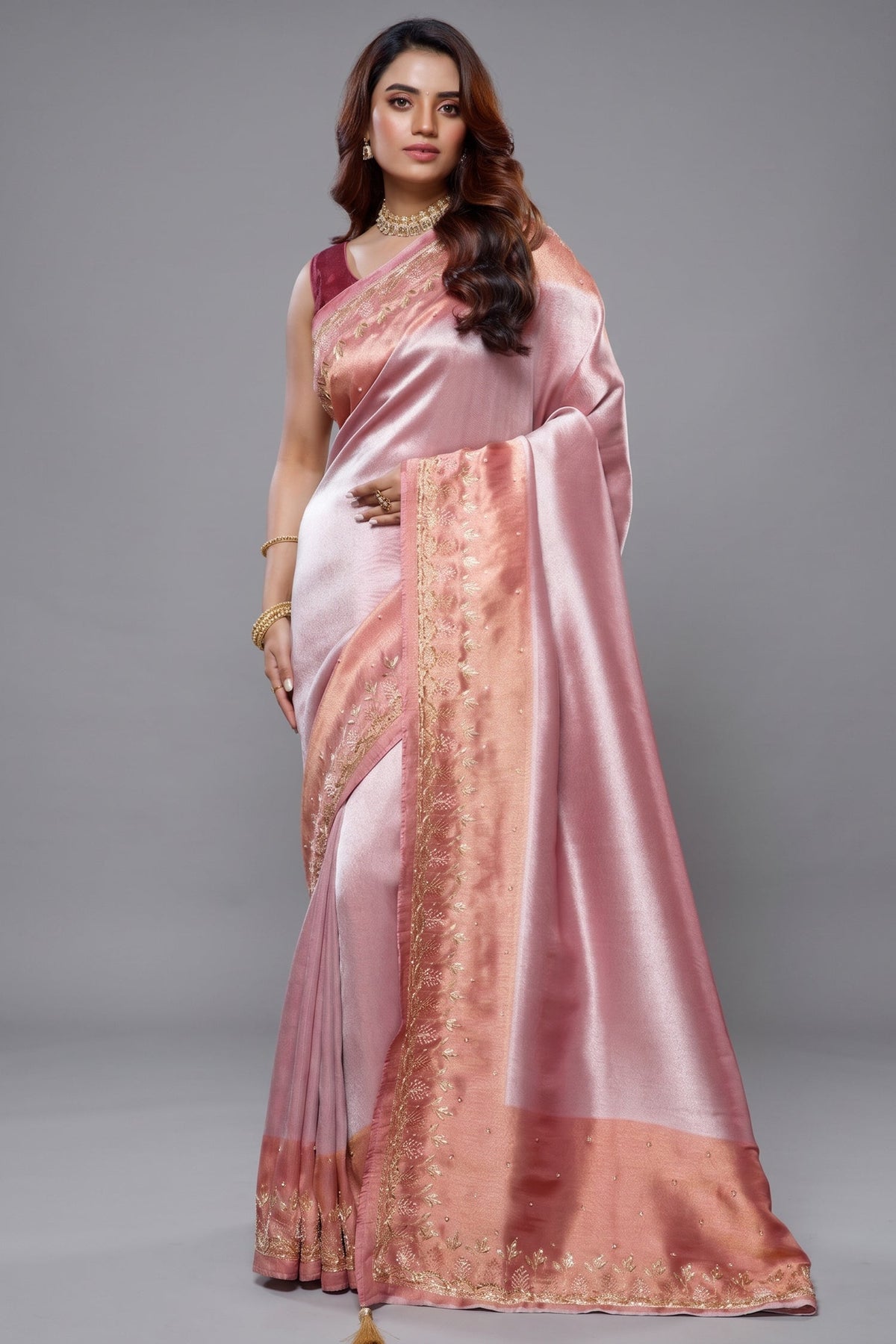 Light Baby Pink Tissue Silk Saree