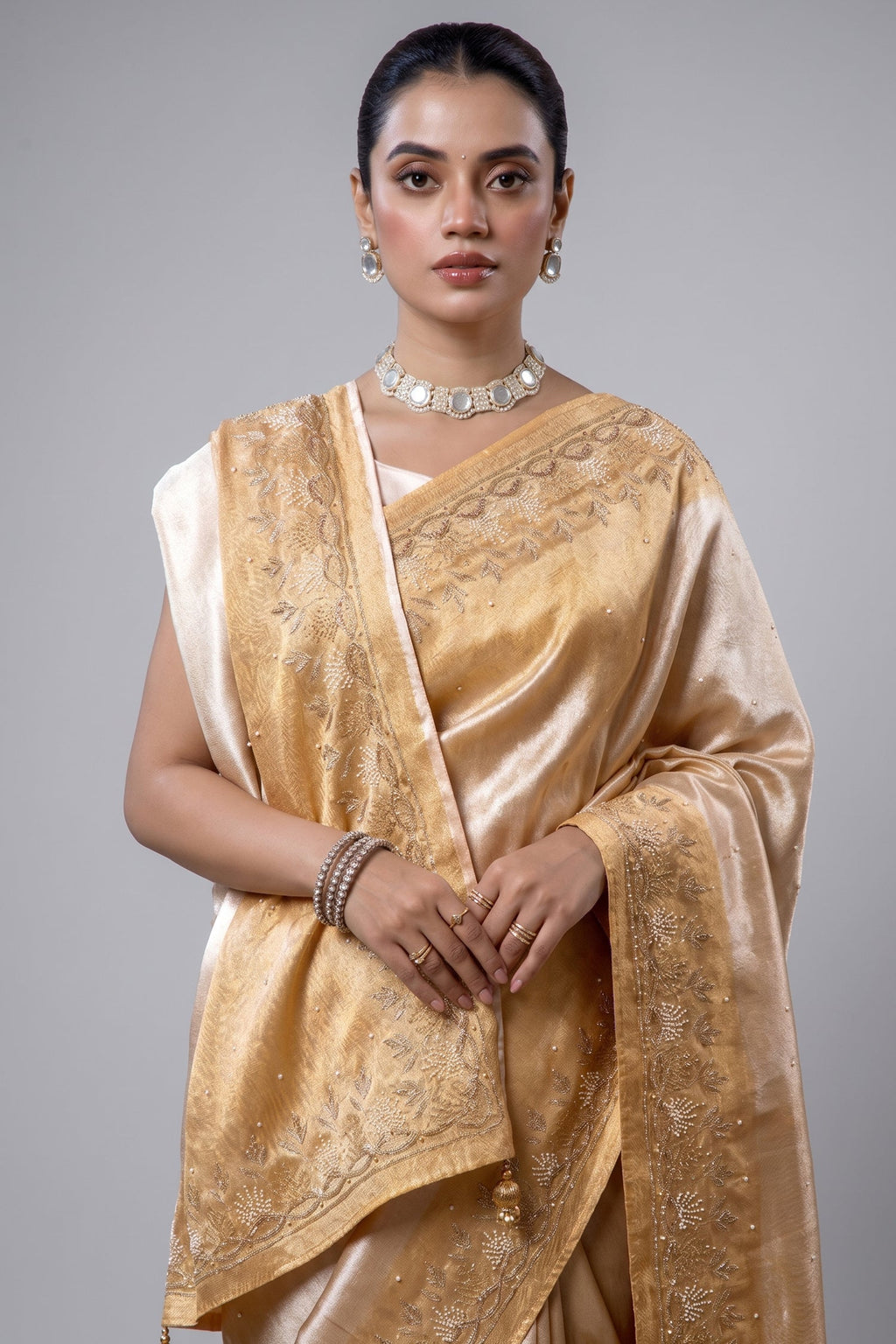 Light Yellow Saree with Cutdana and Beaded Worked
