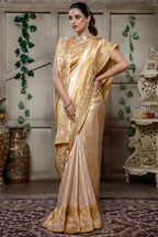 Light Yellow Tissue Silk Saree with Cutdana and Beaded Worked - yellow silk saree