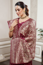 Magenta Dola Silk All Over Woven Saree styled with traditional jewelry