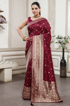 Magenta Dola Silk All Over Woven Saree featuring intricate woven patterns
