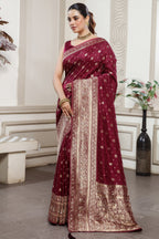 Designer Magenta Dola Silk All Over Woven Saree for festive celebrations