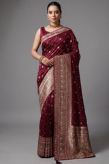 Magenta Dola Silk All Over Woven Saree - Front View