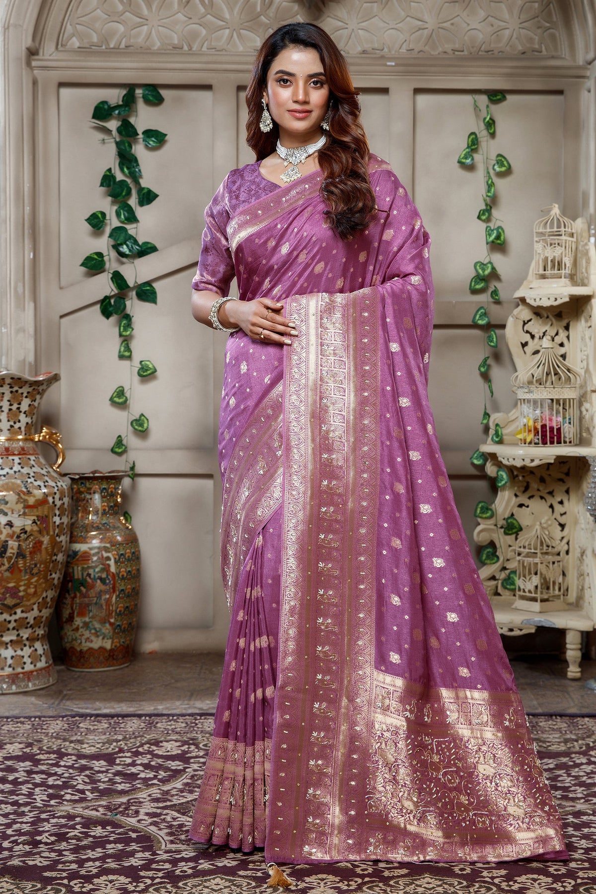 Lilac Purple Woven Saree