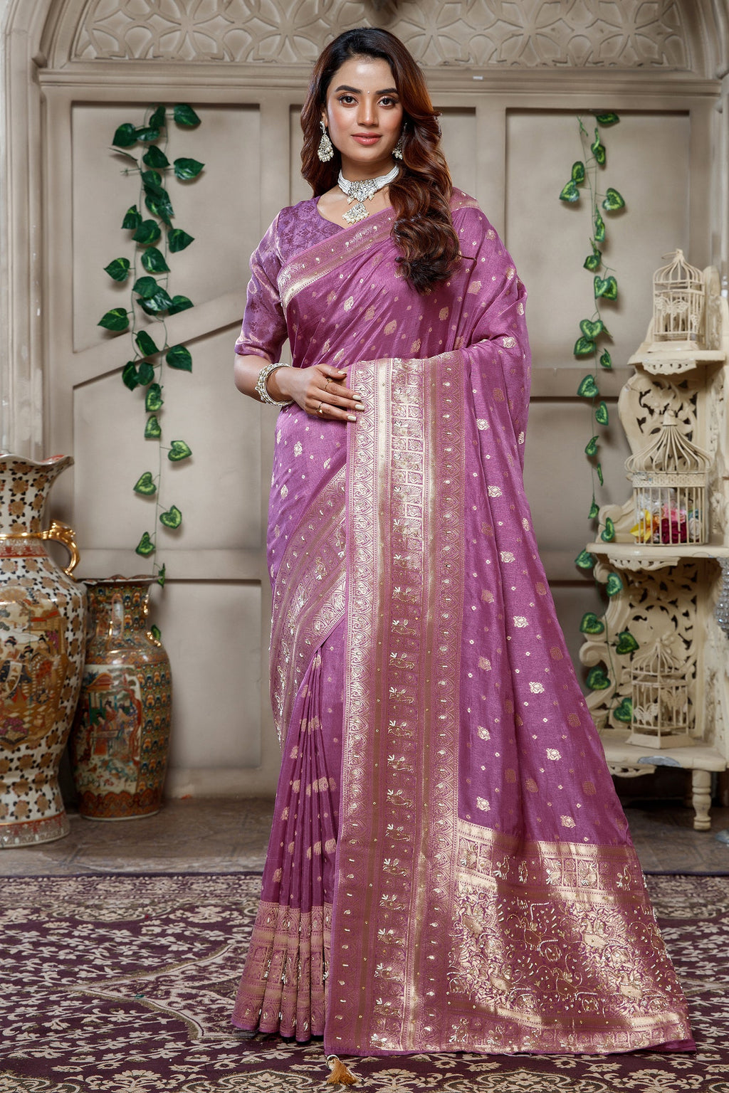 Lilac Purple Woven Saree
