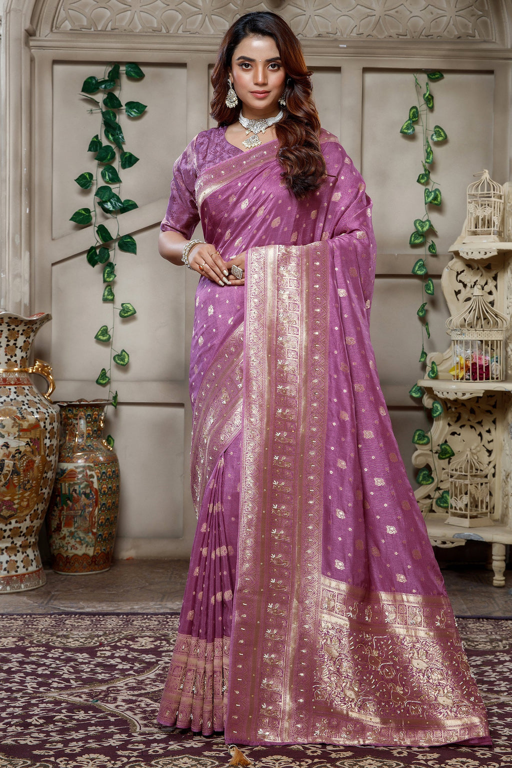 Lilac Purple Woven Saree