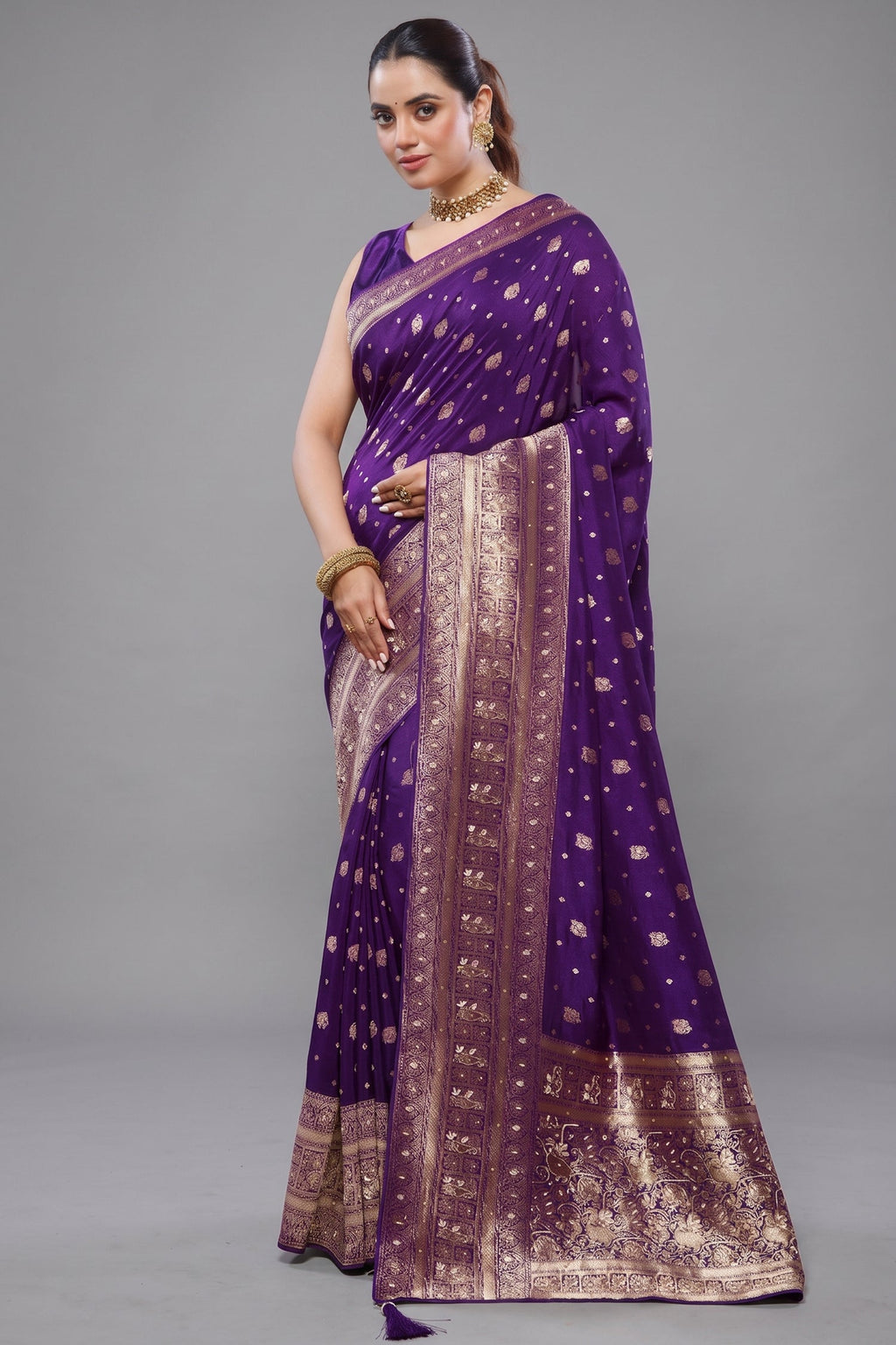 Deep Violet Purple Dola Silk All Over Woven Saree