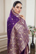 Designer Deep Violet Purple Dola Silk All Over Woven Saree for festive celebrations