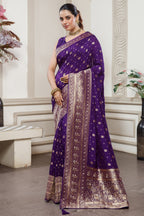 Designer Deep Violet Purple Dola Silk All Over Woven Saree for festive celebrations
