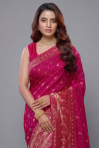 Rani Pink Woven Saree