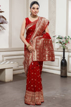 Designer Red Dola Silk All Over Woven Saree for festive celebrations