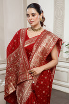 Designer Red Dola Silk All Over Woven Saree for festive celebrations