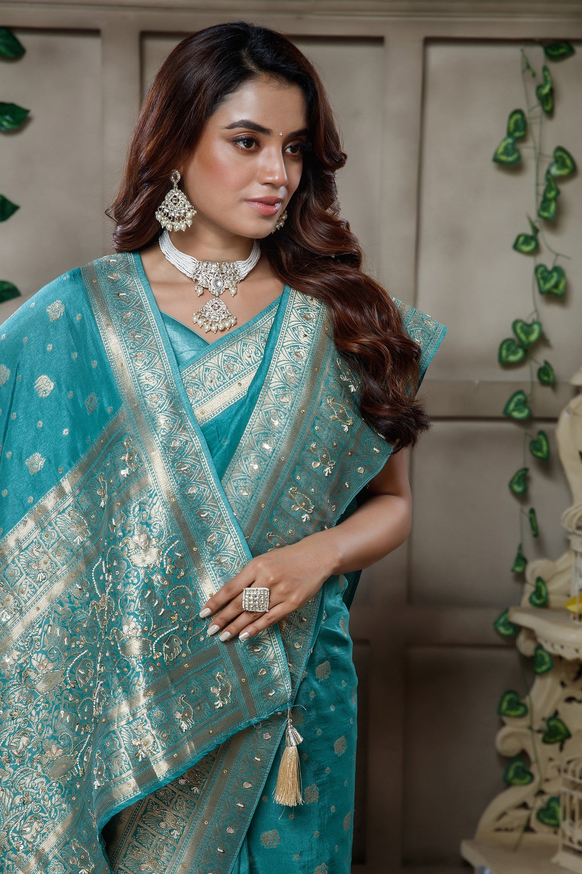 Designer Sky Blue Dola Silk All Over Woven Saree for festive celebrations