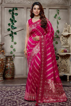 Designer Rani Pink Dola Silk Lehehriya Saree for festive celebrations