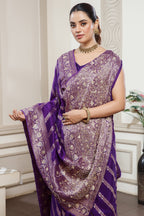 Designer Violet Purple Dola Silk Lehehriya Saree for festive celebrations