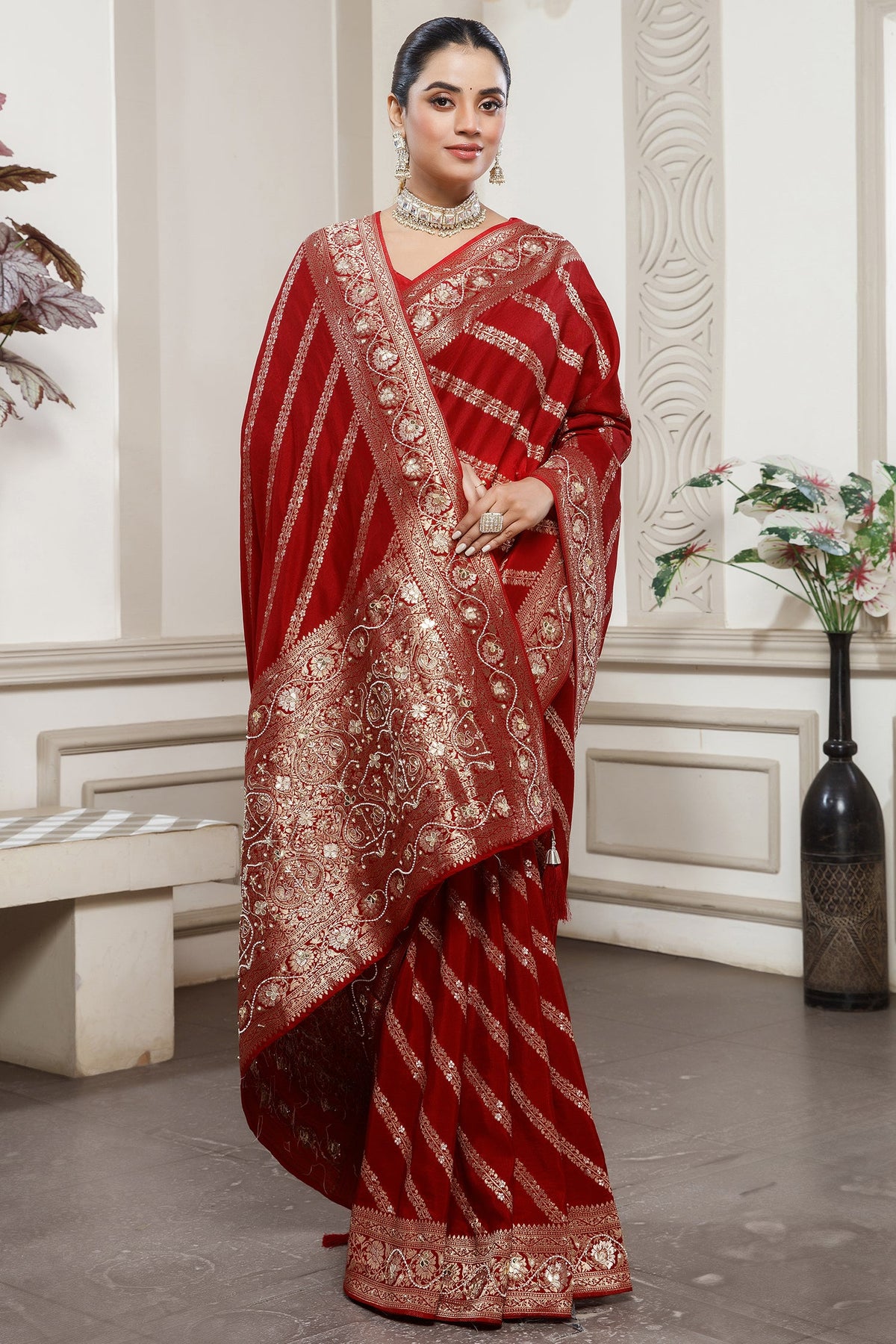 Crimson Red Dola  Saree