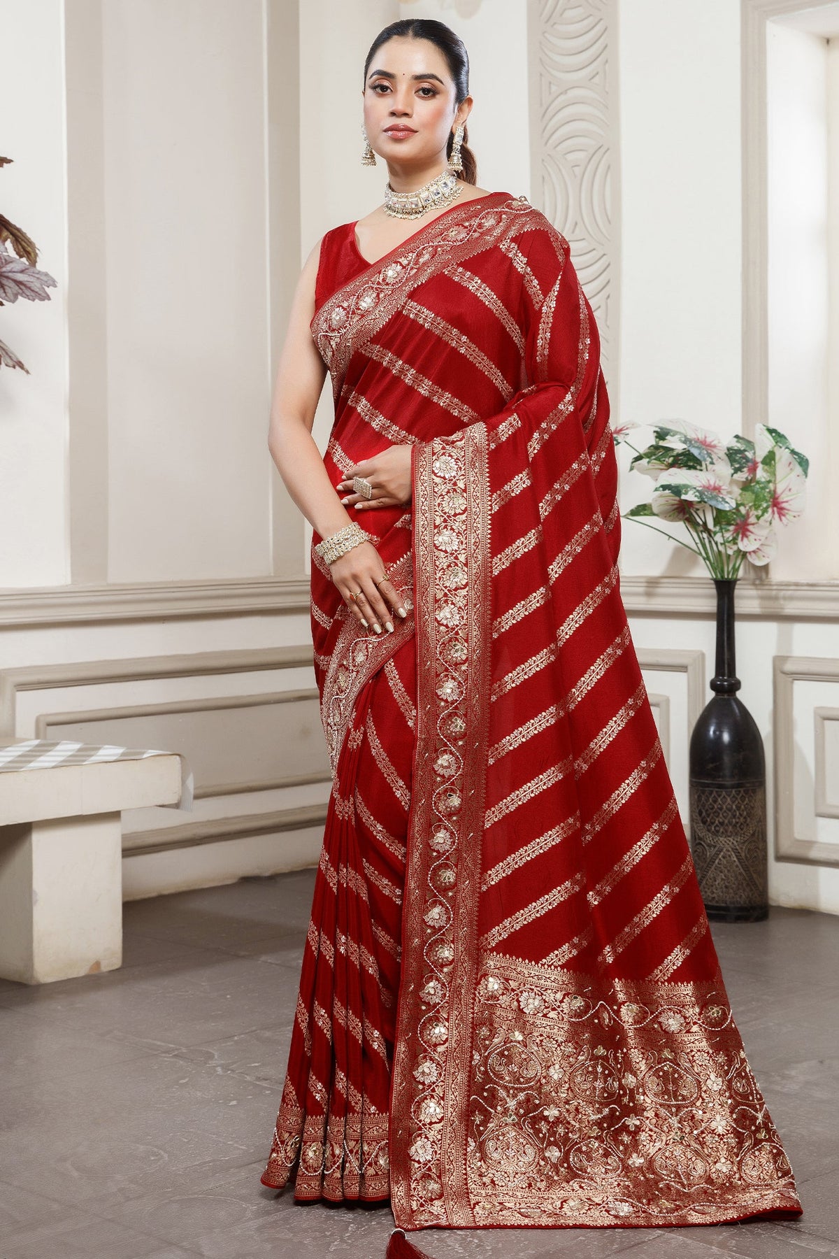 Crimson Red Dola  Saree
