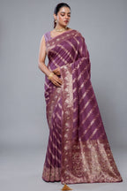 Wine Purple Dola Silk Lehehriya Saree - Front View