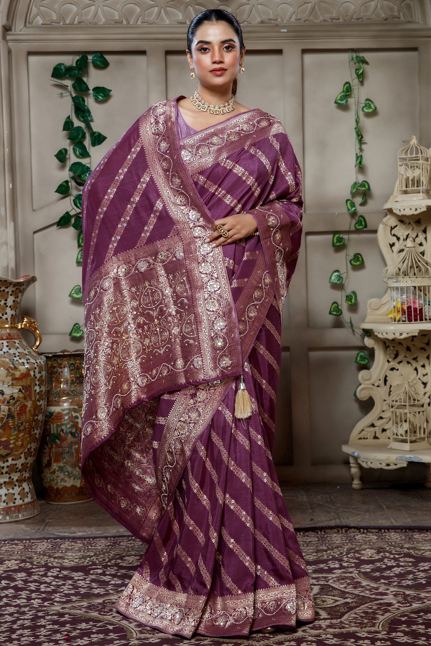 Wine Purple Dola Saree