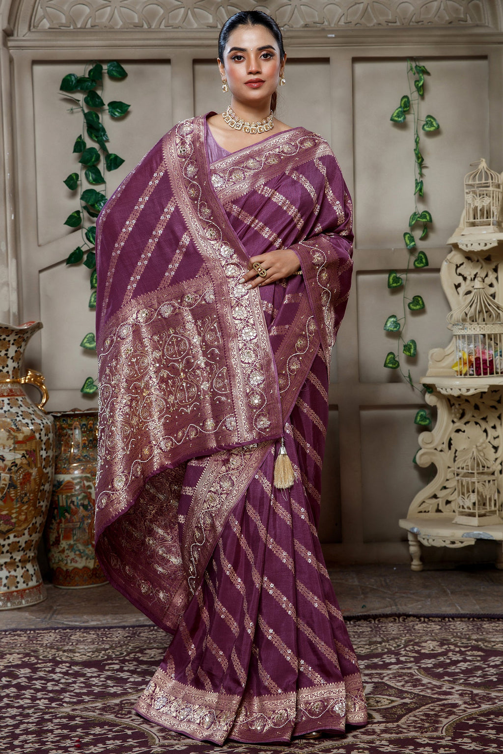 Wine Purple Dola Saree