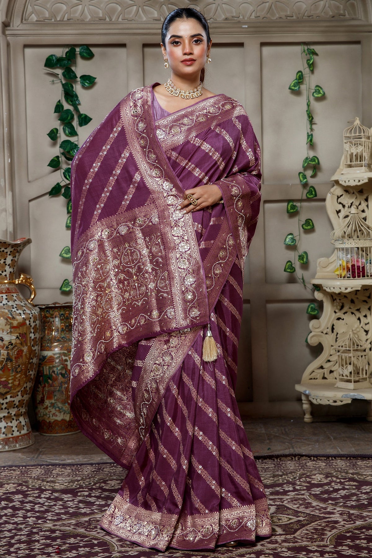 Wine Purple Dola Saree