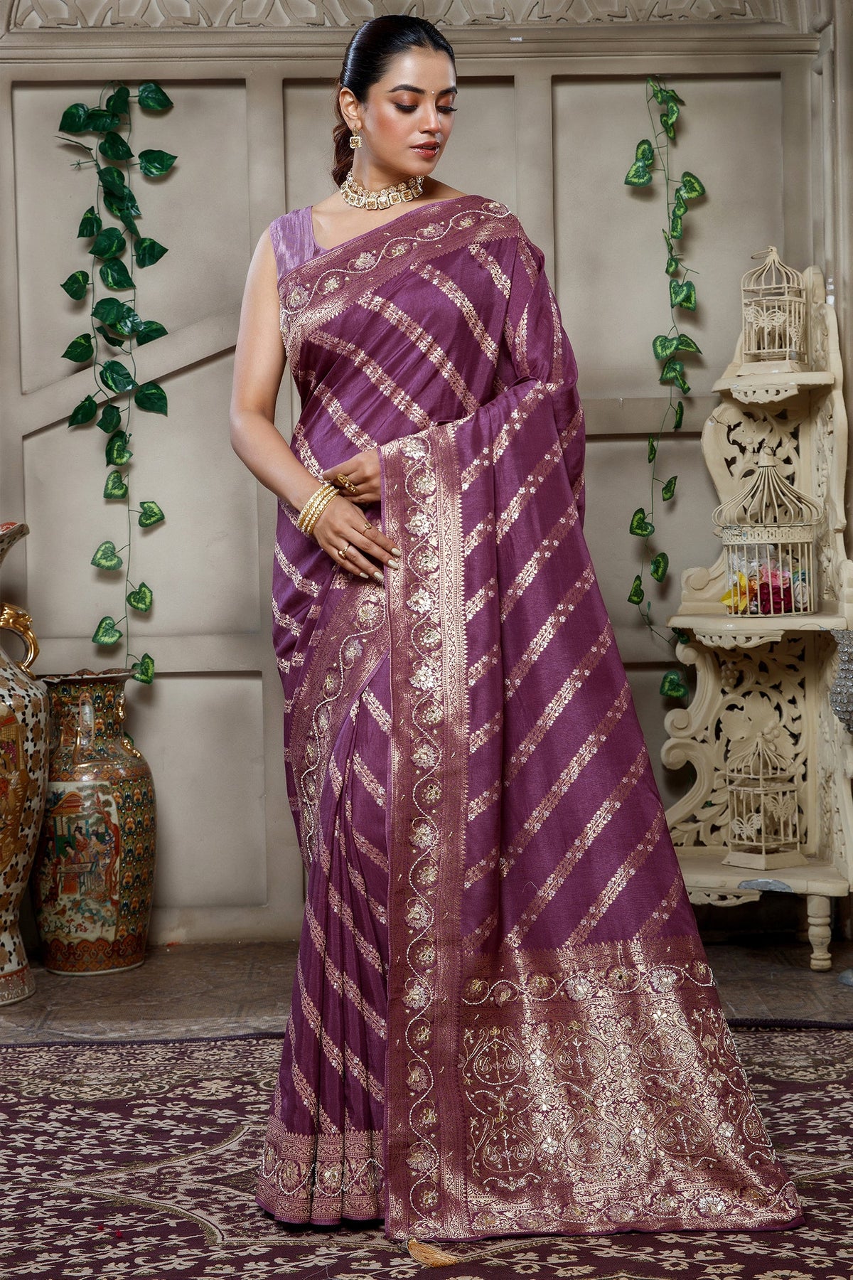 Wine Purple Dola Saree