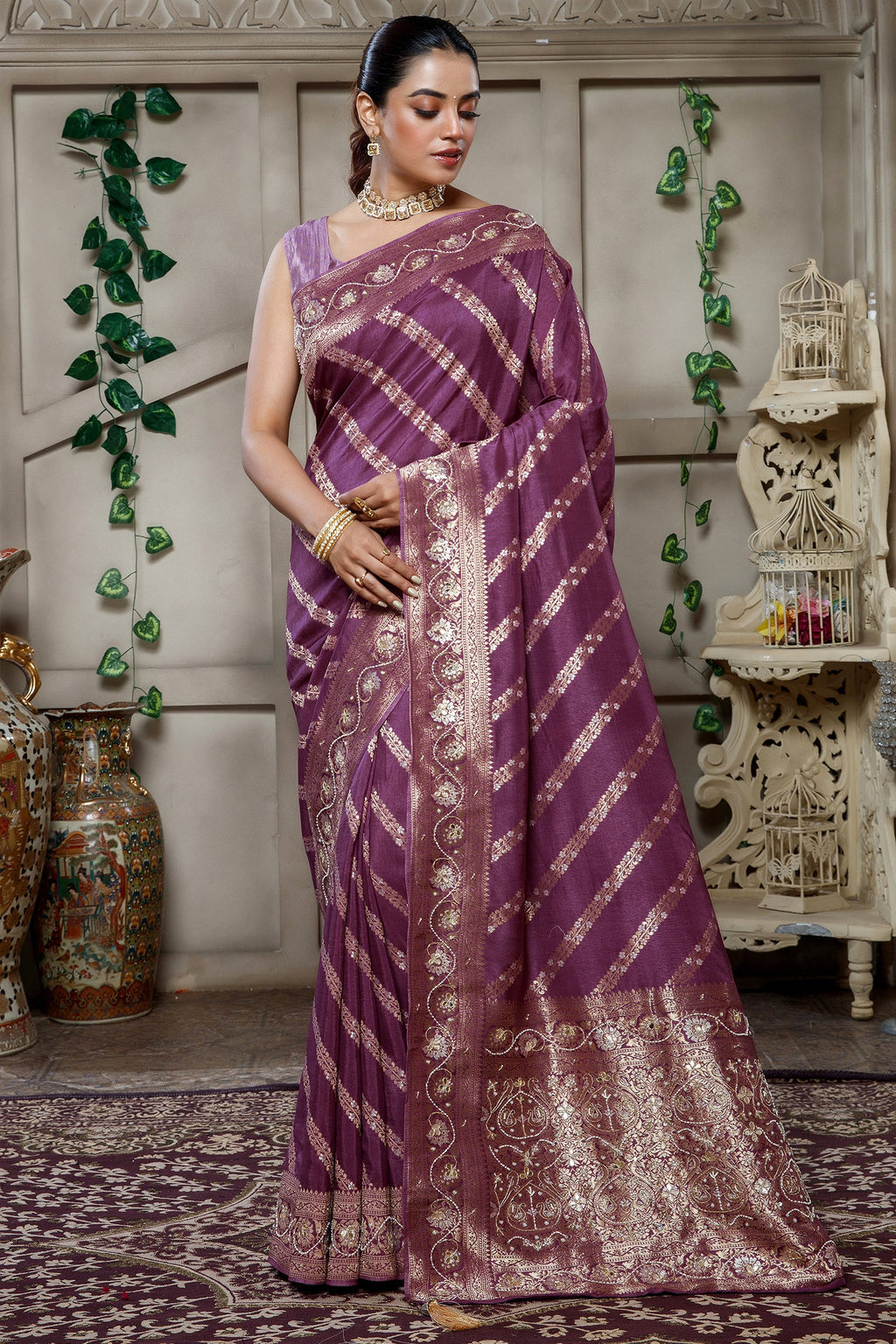 Wine Purple Dola Saree