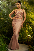Peach Crushed Metallic Saree with Sequin-Embellished Corset Blouse