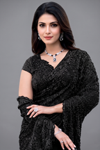 Midnight Black High-Shine Sequin Saree with Matching Embroidered Blouse
