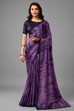 Deep Purple Two-Tone Satin Silk Saree with Abstract Digital Print and Beads Embellishment