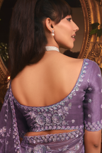 Lavender Purple Tissue Organza with All Over Floral Embroidery