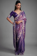 Deep Royal Purple Shimmer Tissue with Heavy Sequined Border