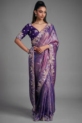 Deep Royal Purple Shimmer Tissue with Heavy Sequined Border