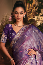 Deep Royal Purple Shimmer Tissue with Heavy Sequined Border