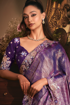 Deep Royal Purple Shimmer Tissue with Heavy Sequined Border