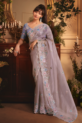 Soft Ash Lavender Tissue with Scattered Floral Butis & Ornate Border
