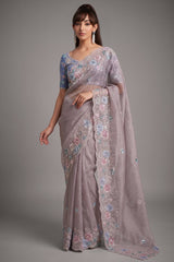 Soft Ash Lavender Tissue with Scattered Floral Butis & Ornate Border