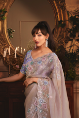 Soft Ash Lavender Tissue with Scattered Floral Butis & Ornate Border