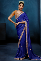 Royal Blue Tissue Organza Saree with Embroidered Blouse