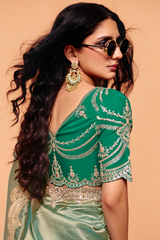 Mint Green Saree In Scallop Border with Featuring Intricate Sequin Work